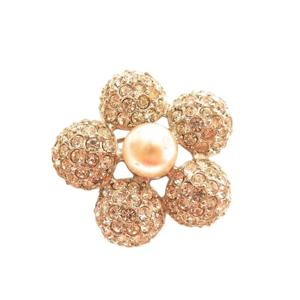 Vintage Sparkly Flower Brooch Pearl Rhinestone Encrusted Pin Women‎ Accessory